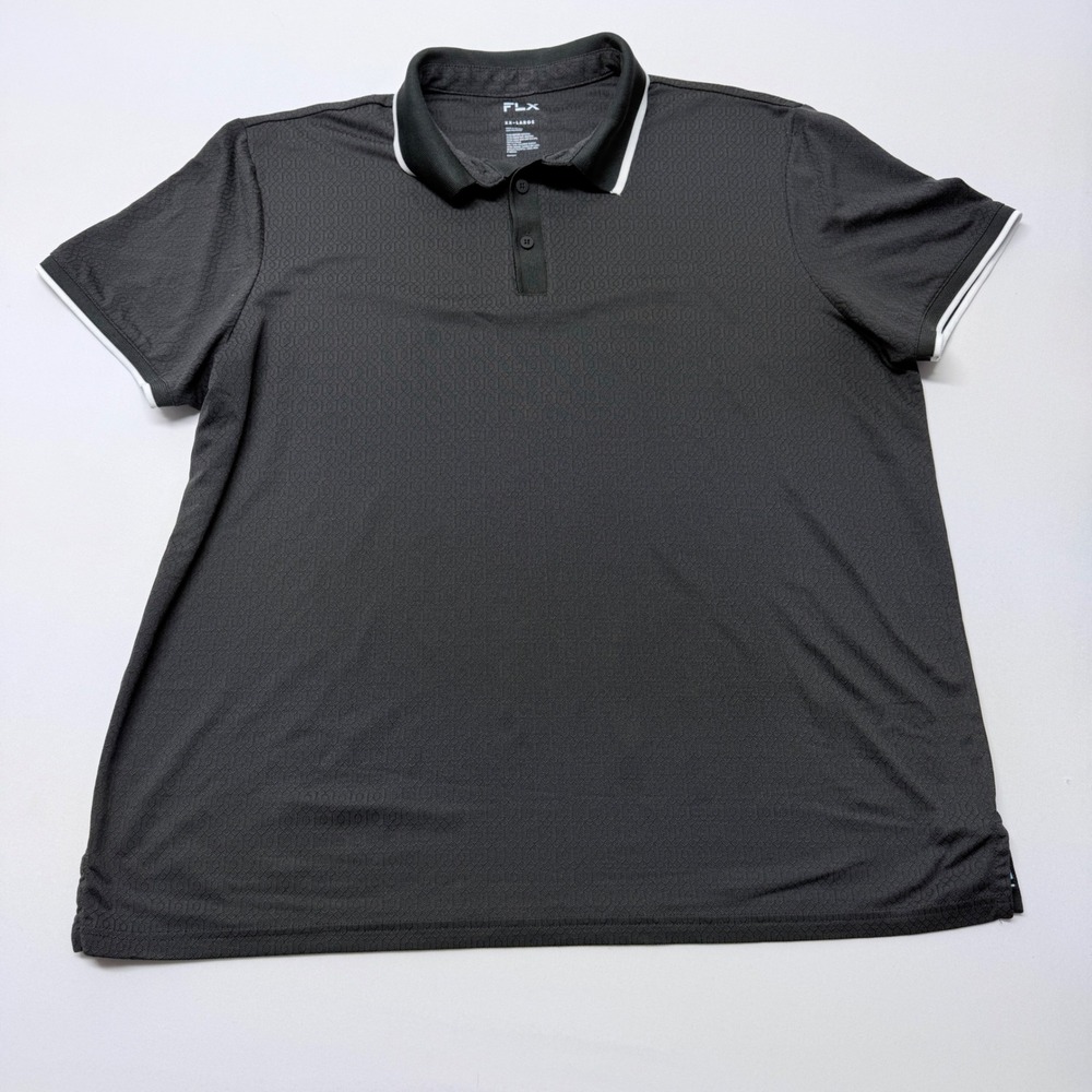 FLX Mens Polo Shirt XX-Large Dark Gray Geometric Texture Tipped Short Sleeve